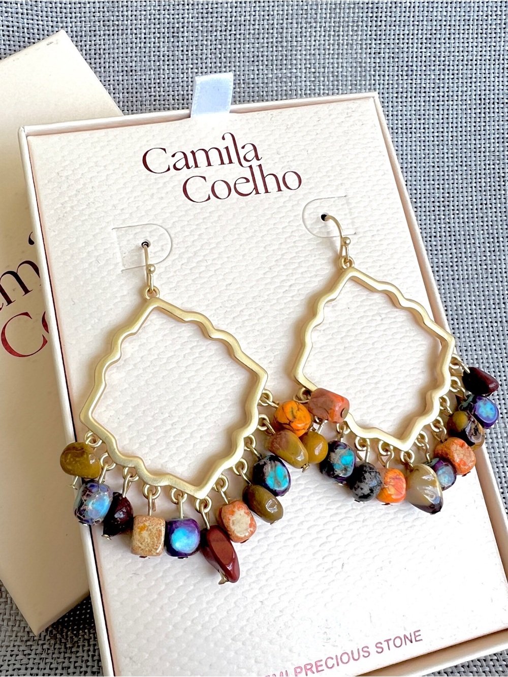 Camila Coelho Semi Precious Stones drop earrings gold tone